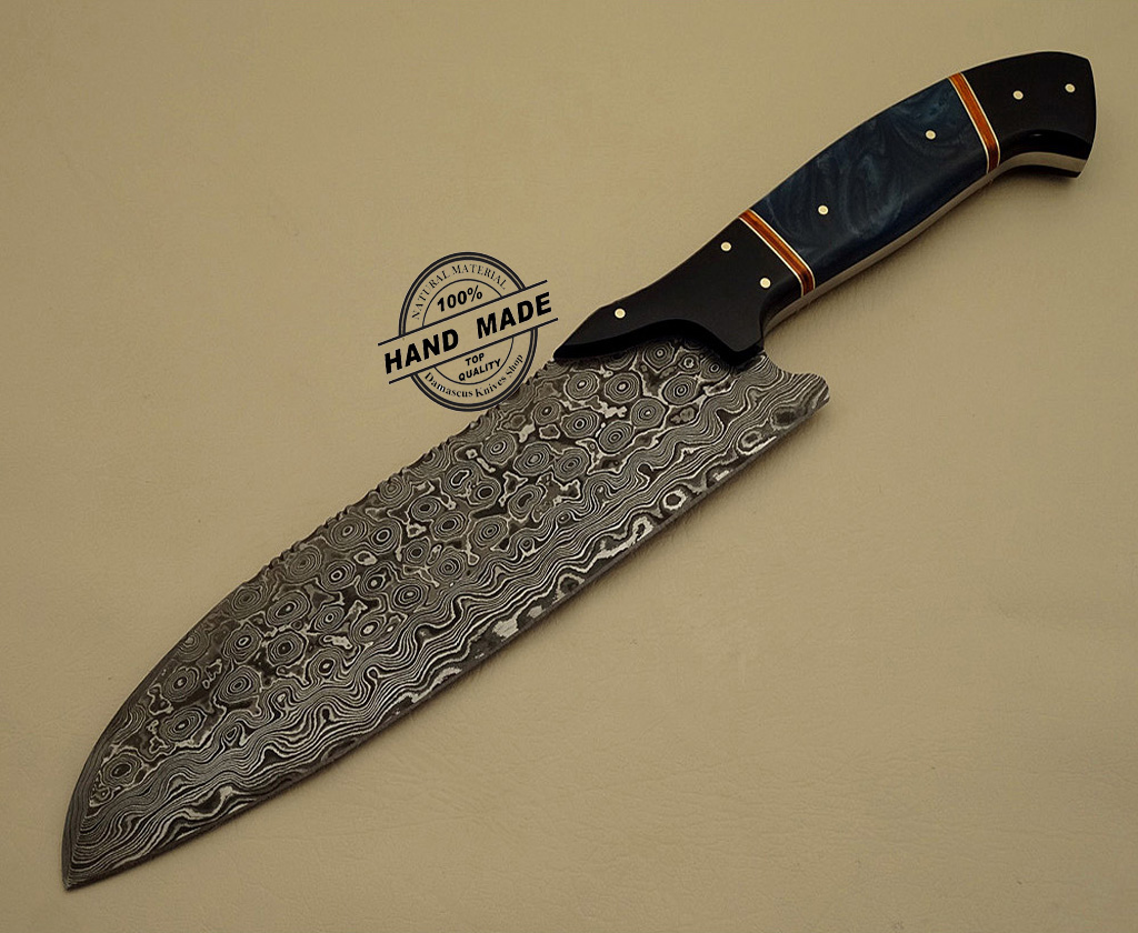 Best Damascus Steel Kitchen Knife With Leather Cover, Hand Forged Knife