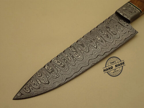 Professional Damascus Kitchen Chef’s Knife Custom Handmade Damascus Steel Kitchen Damascus Chef’s Knife With Olive Wood Handle Leather Sheaths 1202 - Image 3