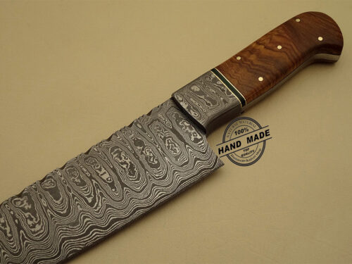 Professional Damascus Kitchen Chef’s Knife Custom Handmade Damascus Steel Kitchen Damascus Chef’s Knife With Olive Wood Handle Leather Sheaths 1202 - Image 4
