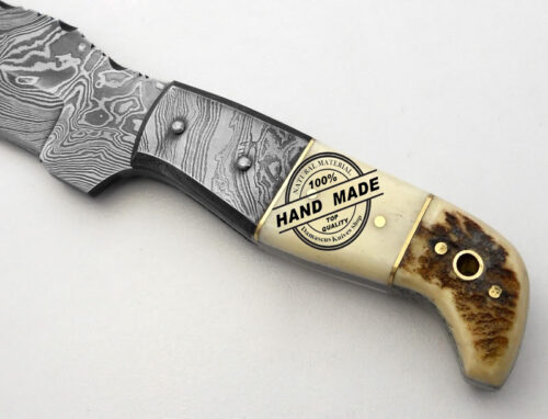 Damascus Skinner Knife Custom Handmade Damascus Steel Hunting Knife Best Skinner Knife With Stag & Bone Handle Leather Sheaths 1167 - Image 3