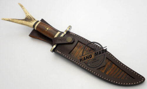 Damascus Bowie Knife Custom Handmade Damascus Steel Beautiful Hunting Knife Best Damascus Bowie Knife With Deer Stag & Wood Handle Leather Sheaths 1168 - Image 4