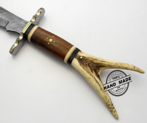 Damascus Bowie Knife Custom Handmade Damascus Steel Beautiful Hunting Knife Best Damascus Bowie Knife With Deer Stag & Wood Handle Leather Sheaths 1168 - Image 3