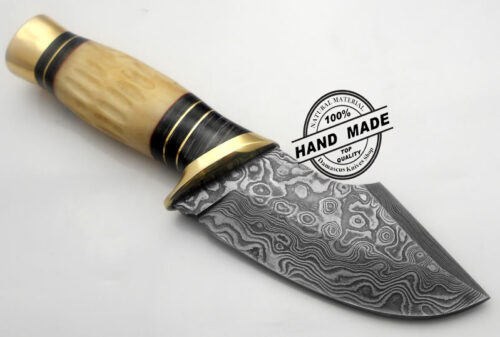 Best Damascus Skinner Custom Handmade Damascus Steel Hunting Knife Best Damascus Skinner Knife With Camel Bone Handle Leather Sheaths 1169