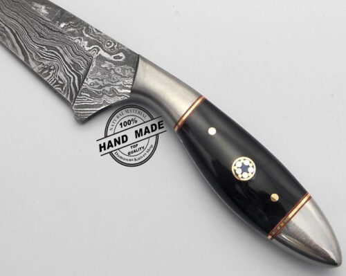 New Damascus Chef’s Knife Custom Handmade Damascus Steel Professional Damascus Kitchen Chef’s Knife With Buffalo Horn Handle Leather Sheaths 1172 - Image 2