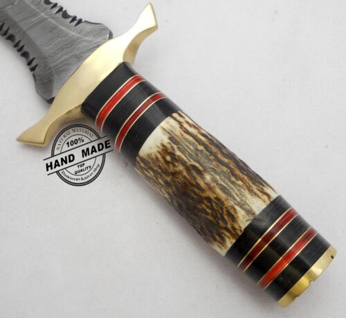 New Damascus Dagger Knife Custom Handmade Damascus Steel Professional Hunting Knife New Damascus Dagger Knife With Stag Handle Leather Sheaths 1176 - Image 3