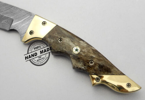 Damascus Skinner Knife Custom Handmade Damascus Steel Hunting Knife Beautiful Damascus Skinner Knife With Colored Bone Handle Leather Sheaths 1177 - Image 3