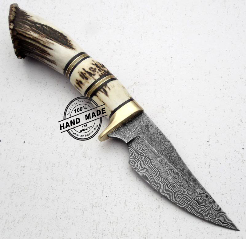 Damascus Kitchen Chef Knives Stag Handle 8  inches with leather