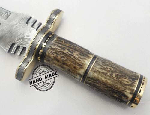 Best Damascus Dagger Knife Custom Handmade Manufactured Awesome Damascus Steel Hunting Knife Best Damascus Dagger Knife With Stag Handle Leather Sheaths 1179 - Image 3