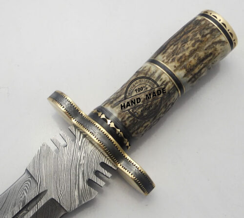Best Damascus Dagger Knife Custom Handmade Manufactured Awesome Damascus Steel Hunting Knife Best Damascus Dagger Knife With Stag Handle Leather Sheaths 1179 - Image 5