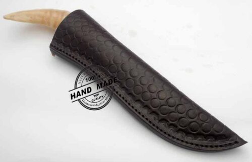 Damascus Bowie Knife Custom Handmade Damascus Steel Hunting Knife Beautiful Damascus Bowie Knife With Sheep Horn Handle Leather Sheaths 1181 - Image 4