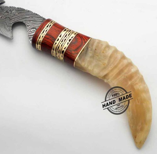 Damascus Bowie Knife Custom Handmade Damascus Steel Hunting Knife Beautiful Damascus Bowie Knife With Sheep Horn Handle Leather Sheaths 1181 - Image 3