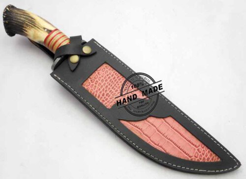 Damascus Bowie Knife Custom Handmade Damascus Steel Hunting Knife Best Damascus Bowie Knife With Stag Crown Handle Leather Sheaths 1182 - Image 3