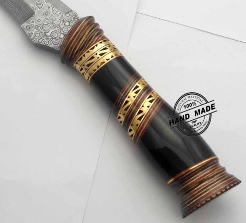 New Damascus Bowie Knife Custom Handmade Awesome Art Work Damascus Steel Hunting Knife Amazing Damascus Bowie Knife With Horn File worked Handle Leather Sheaths 1183 - Image 3