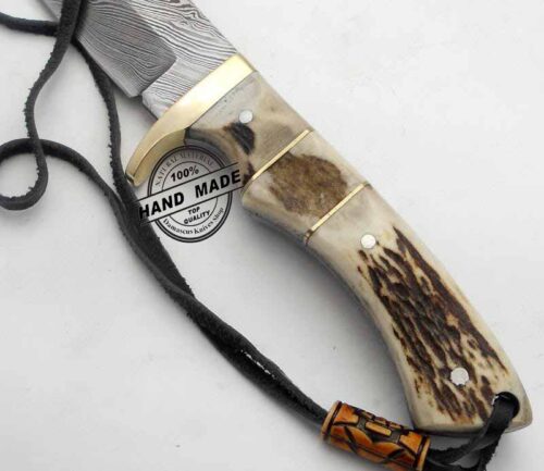Damascus Skinner Knife Custom Handmade Damascus Steel Hunting Knife Best Damascus Skinner Knife With Stag Handle Leather Sheaths 1184 - Image 5