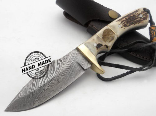 Damascus Skinner Knife Custom Handmade Damascus Steel Hunting Knife Best Damascus Skinner Knife With Stag Handle Leather Sheaths 1184 - Image 6