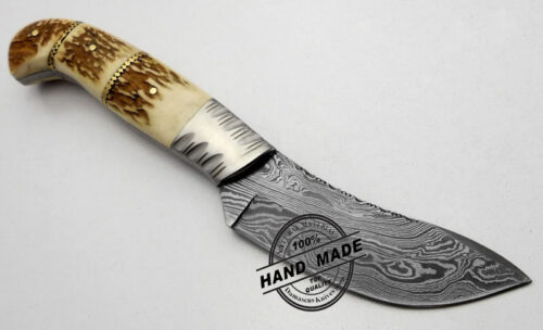 Damascus Skinner Knife Custom Handmade Damascus Steel Hunting Knife Best Damascus Skinner Knife With Stag Handle Leather Sheaths 1188