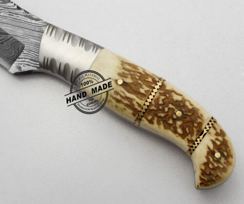 Damascus Skinner Knife Custom Handmade Damascus Steel Hunting Knife Best Damascus Skinner Knife With Stag Handle Leather Sheaths 1188 - Image 5