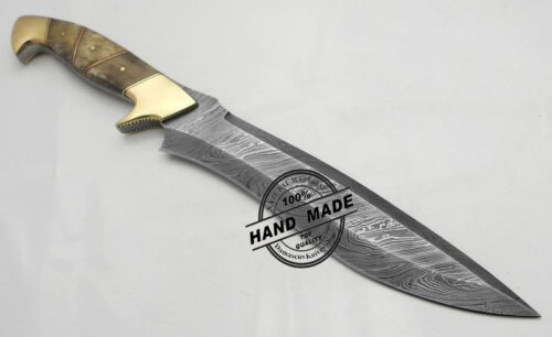 Damascus Bowie Knife Custom Handmade Damascus Steel Professional Hunting Bowie Knife With Colored Bone Handle Leather Sheath 1538 - Image 6