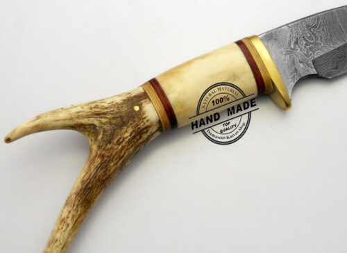 Amazing Damascus Skinner Knife Custom Handmade Damascus Steel Beautiful Hunting Knife Best Damascus Skinner Knife With Bone & Stag Handle Leather Sheaths 1193 - Image 4