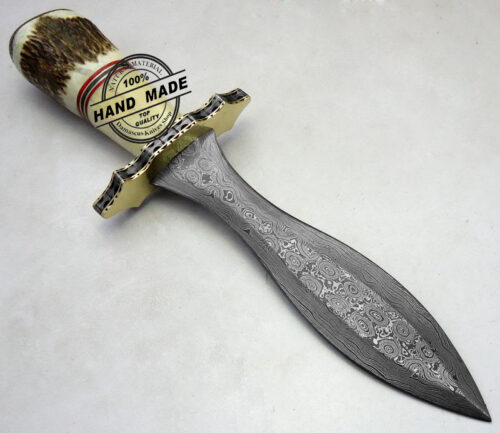Damascus Dagger Knife Custom Handmade Damascus Steel Beautiful Hunting Knife Best Damascus Dagger Knife With Stag Handle Leather Sheaths 1194