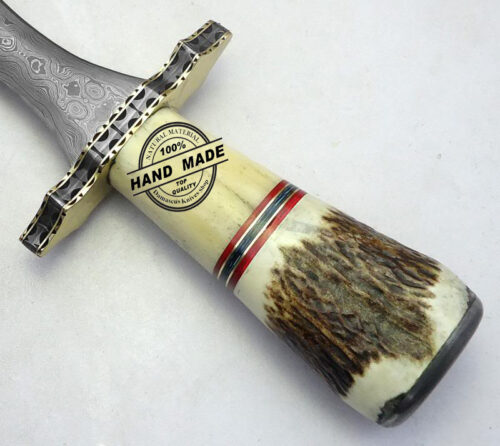 Damascus Dagger Knife Custom Handmade Damascus Steel Beautiful Hunting Knife Best Damascus Dagger Knife With Stag Handle Leather Sheaths 1194 - Image 4