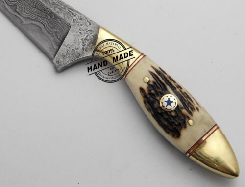 Damascus Chef’s Skinner Knife Custom Handmade Damascus Steel Professional Kitchen Damascus Chef’s Knife With Stag Handle Leather Sheaths 1197 - Image 4