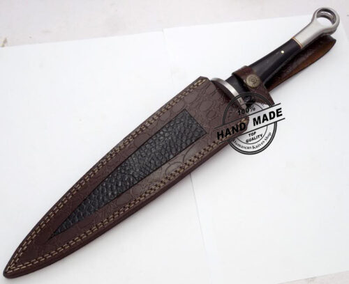New Damascus Swiss Dagger Knife Custom Handmade Damascus Steel Professional Hunting Knife Best Damascus Swiss Dagger Knife With Buffalo Horn Handle Leather Sheath 1198 - Image 5