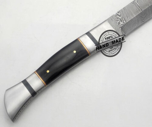 Damascus Bowie Knife Custom Handmade Damascus Steel Professional Machete Bowie Hunting Knife With Buffalo Horn Handle Leather Sheaths 1501 - Image 3
