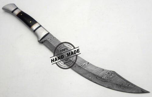 Damascus Bowie Knife Custom Handmade Damascus Steel Professional Machete Bowie Hunting Knife With Buffalo Horn Handle Leather Sheaths 1501