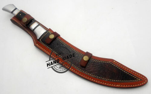 Damascus Bowie Knife Custom Handmade Damascus Steel Professional Machete Bowie Hunting Knife With Buffalo Horn Handle Leather Sheaths 1501 - Image 5