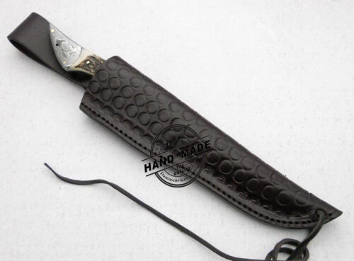 Amazing Damascus Bowie Knife Custom Handmade Damascus Steel Hunting Knife Best Damascus Warrior’s Knife With Stag Handle Leather Sheaths 1504 - Image 4