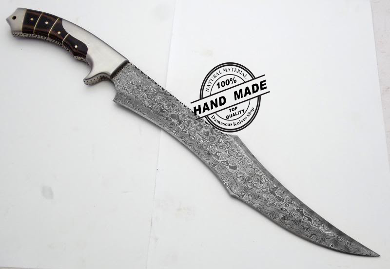 Custom Handmade Damascus Steel Bowie Hunting Knife Natural Wood