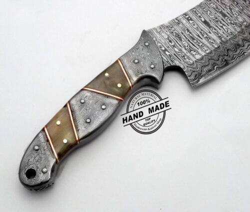 Amazing Damascus Chef’s Cleaver Knife Custom Handmade Damascus Steel Kitchen Knife Best Damascus Chef’s Cleaver Knife With Ram Horn Handle Leather Sheaths 1162 - Image 4