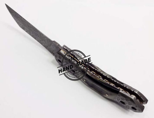 Custom Handmade Damascus Steel Hunting Folding Knife Best Pocket Knife With Ram Horn Handle Leather Sheaths 1304 - Image 3