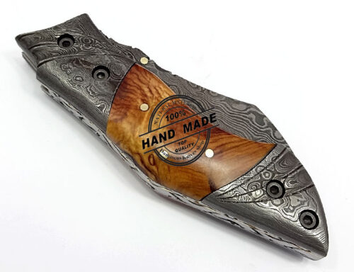 Damascus Folding Liner Lock Knife Amazing Damascus Russian Folding Knife Custom Handmade Damascus Steel Hunting Knife New Damascus Folding Knife With Olive Wood Handle Leather Sheaths 1324 - Image 6