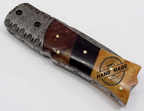 Damascus Folding Liner Lock Knife Damascus Fish Folding Knife Custom Handmade Damascus Steel Hunting Knife Beautiful Damascus Fish Folding Knife With Walnut,Horn,Olive Wood Handle Leather Sheaths 1326 - Image 6