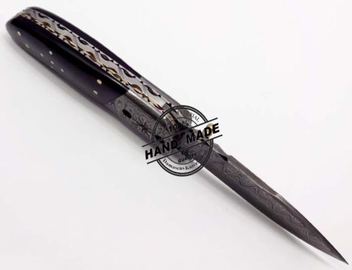Custom Handmade Damascus Steel Hunting Knife Best Damascus Folding Knife With Buffalo Horn Handle Leather Sheaths 1306 - Image 3