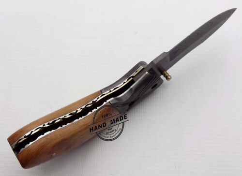 Damascus Folding Liner Lock Knife New Damascus Folding Knife Custom Handmade Damascus Steel Best Damascus Pocket Knife With Olive Wood Handle Leather Sheaths 1331 - Image 5