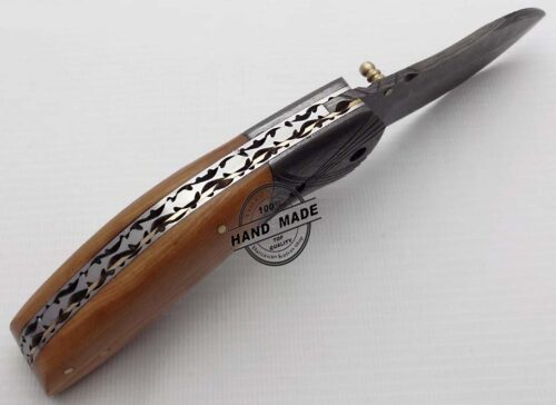Damascus Folding Liner Lock Knife New Damascus Folding Knife Custom Handmade Damascus Steel Best Damascus Pocket Knife With Olive Wood Handle Leather Sheaths 1331 - Image 6