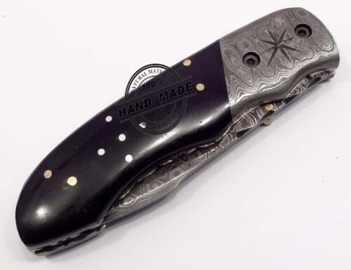 Custom Handmade Damascus Steel Hunting Knife Best Damascus Folding Knife With Buffalo Horn Handle Leather Sheaths 1306 - Image 5
