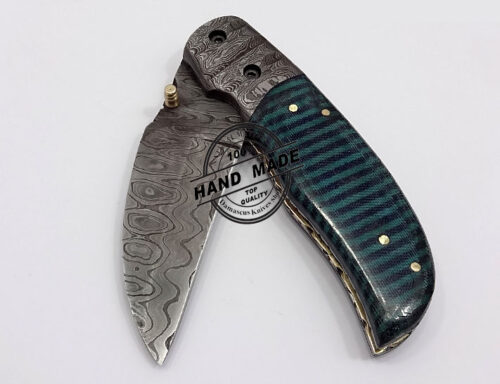 Damascus Liner Lock Knife Custom Handmade Damascus Steel Hunting