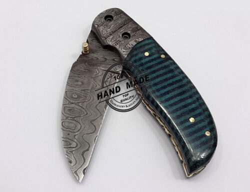 Damascus Liner Lock Knife Custom Handmade Damascus Steel Hunting Knife New Damascus Folding Knife With Micatra Handle Leather Sheaths 1334 - Image 4