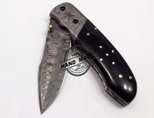 Custom Handmade Damascus Steel Hunting Knife Best Damascus Folding Knife With Buffalo Horn Handle Leather Sheaths 1306 - Image 4