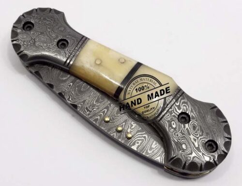 Damascus Folding Knife Custom Handmade Damascus Steel 1340 - Image 6