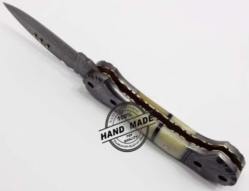 Damascus Folding Knife Custom Handmade Damascus Steel 1340 - Image 4