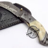 Damascus Folding Liner Lock Knife Amazing Damascus Russian Folding Knife Custom Handmade Damascus Steel Hunting Knife New Damascus Folding Knife With Real Bone Handle Leather Sheaths 1339 - Image 5