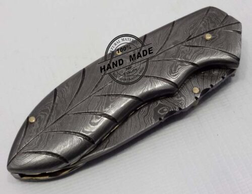 Full Damascus Folding Knife Custom Handmade Damascus Steel Hunting Knife Full Damascus Folding Knife With Leather Sheaths 1346 - Image 3