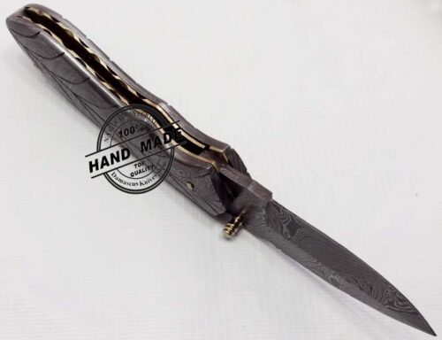 Full Damascus Folding Knife Custom Handmade Damascus Steel Hunting Knife Full Damascus Folding Knife With Leather Sheaths 1346 - Image 5