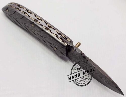 Full Damascus Folding Knife Custom Handmade Damascus Steel Hunting Knife Full Damascus Folding Knife With Leather Sheaths 1346 - Image 6