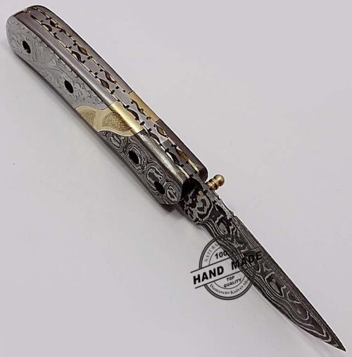 Hand Engraved Amazing Knife Custom Handmade Damascus Steel Best Damascus Folding Knife With Hand Engraved Steel Handle Leather Sheaths 1344 - Image 5